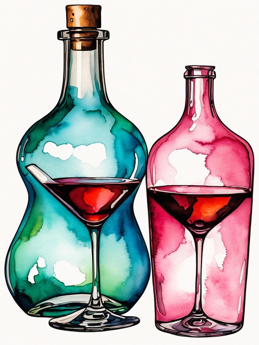 Elegant Glass Bottles with Colorful Beverages
