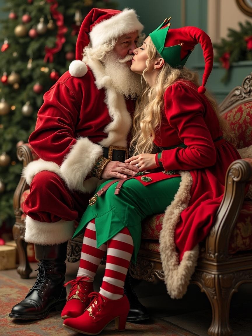 Santa Claus and Elf in Festive Holiday Setting