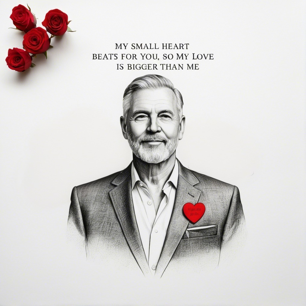 Black-and-white illustration of a man with roses