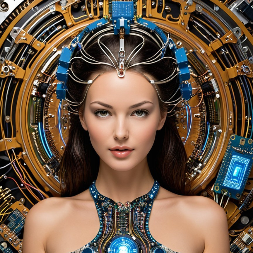 Futuristic Portrait of a Woman with Digital Elements