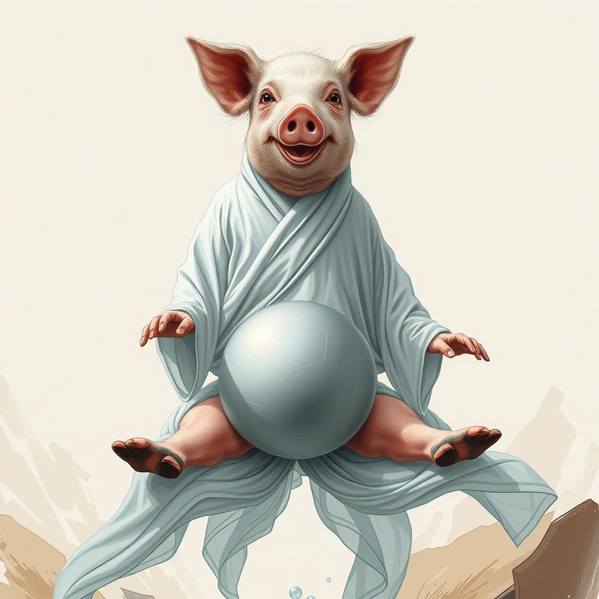 Whimsical Illustration of a Meditative Pig in Robes