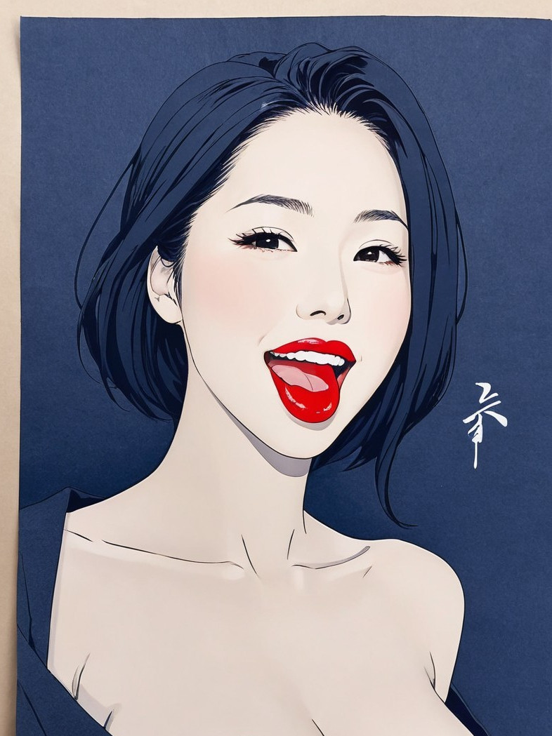 Stylized Portrait of a Woman with Elegant Bob Hairstyle
