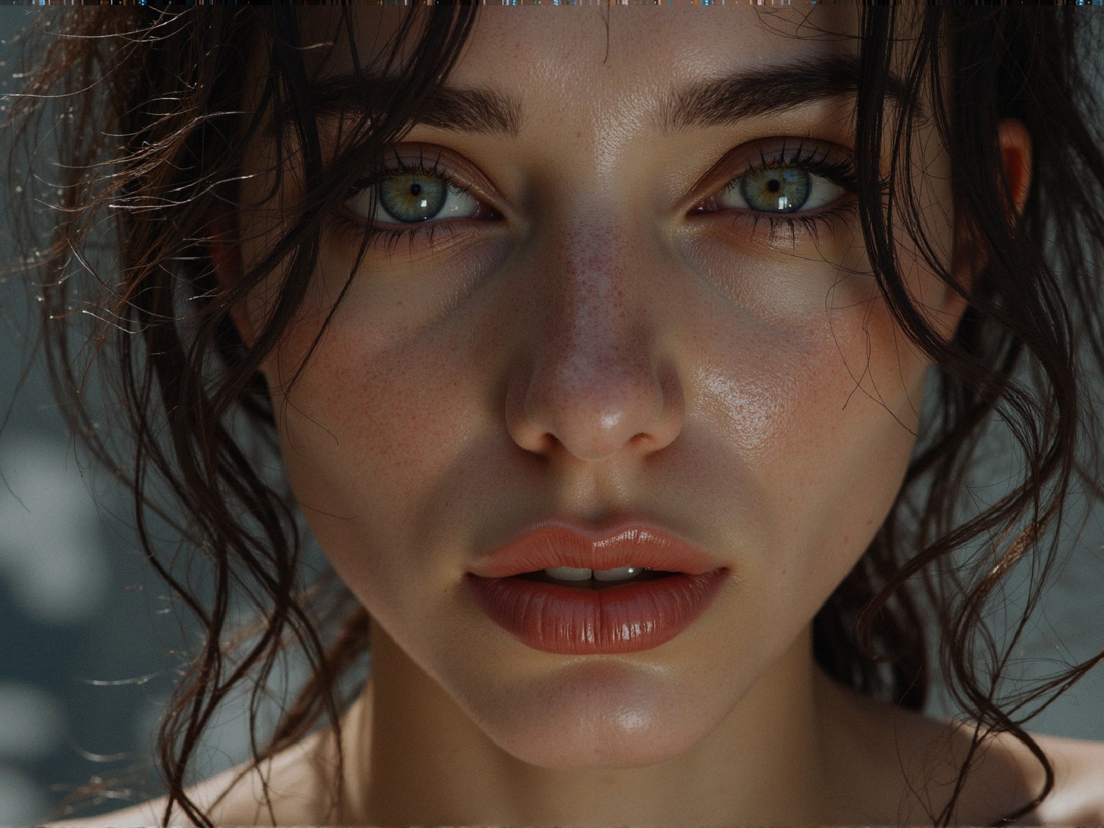 Close-up Portrait of a Young Woman with Green Eyes