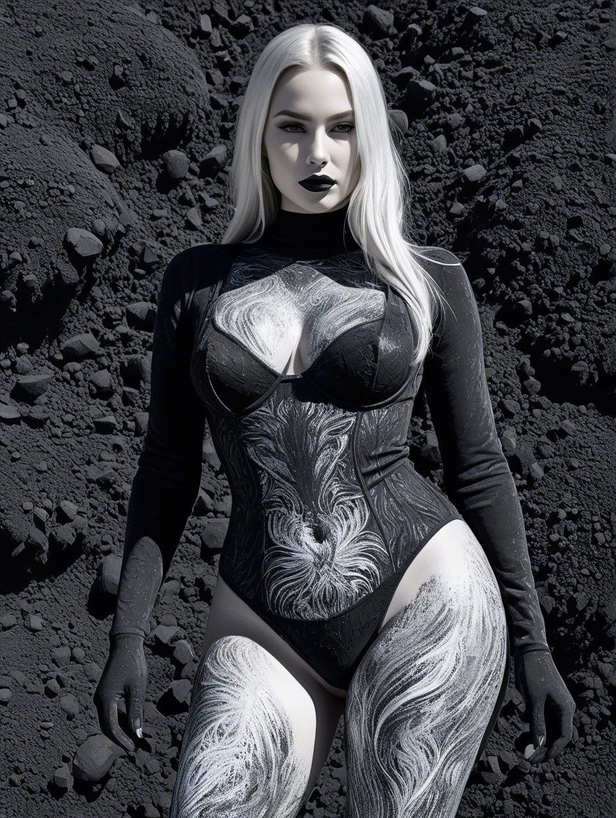 Model in Black Bodysuit Against Dark Textured Background