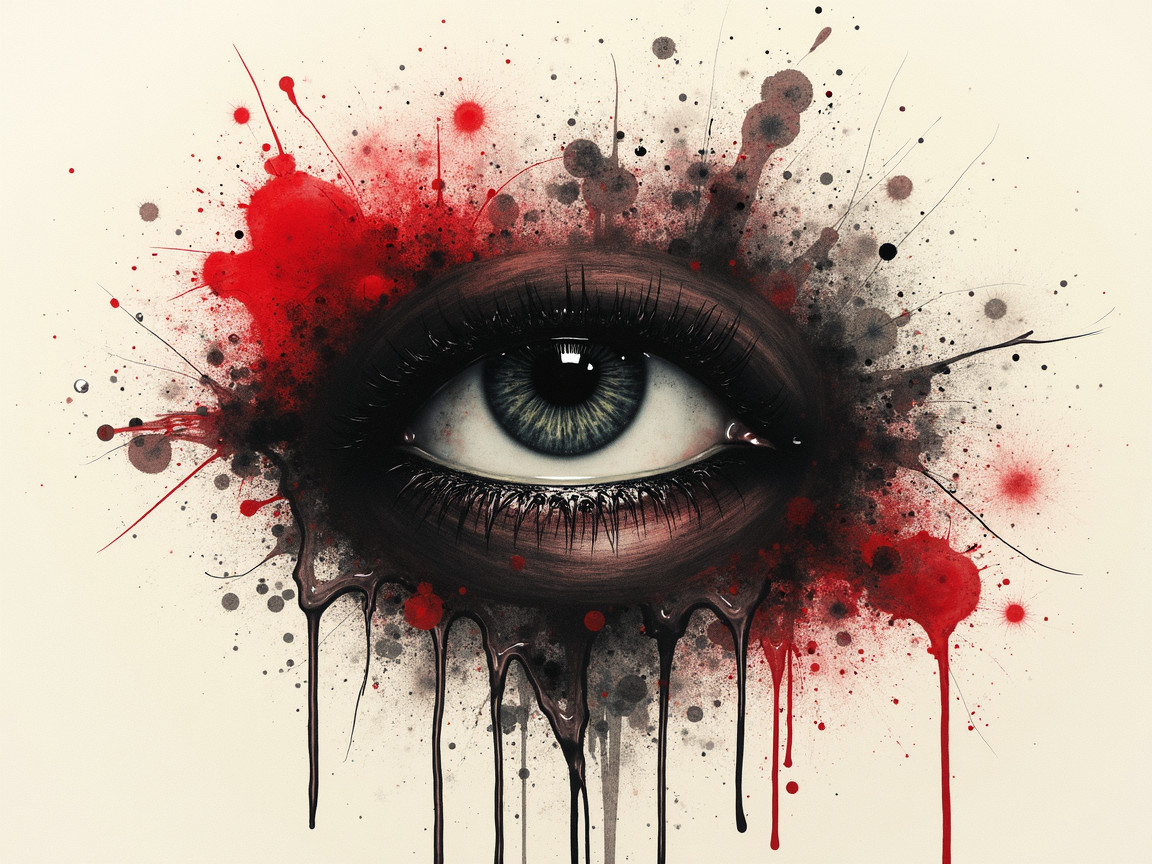 Human Eye Surrounded by Red and Black Splatters