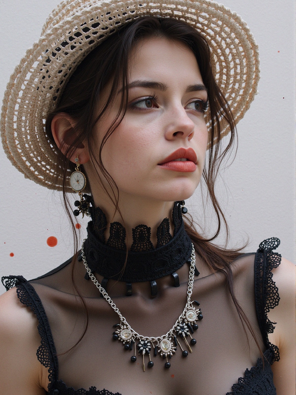 Model with Long Wavy Hair and Elegant Accessories