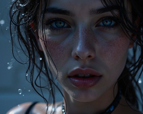 Close-Up Portrait of a Young Woman with Blue Eyes