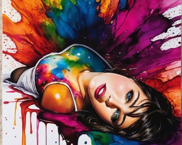 Reclining Woman Against Vibrant Colorful Background