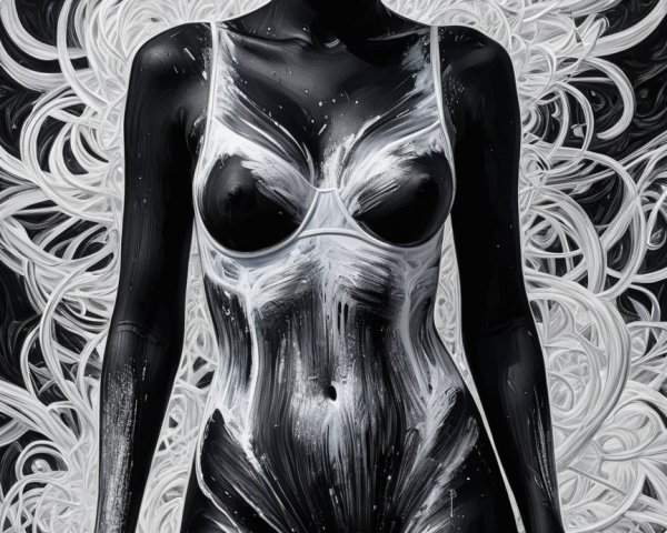 Striking Figure in Black and White Abstract Art