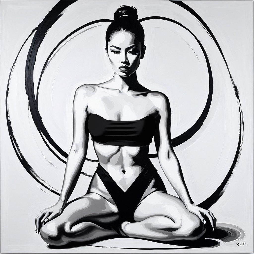 Monochromatic Artwork of Seated Woman in Yoga Pose