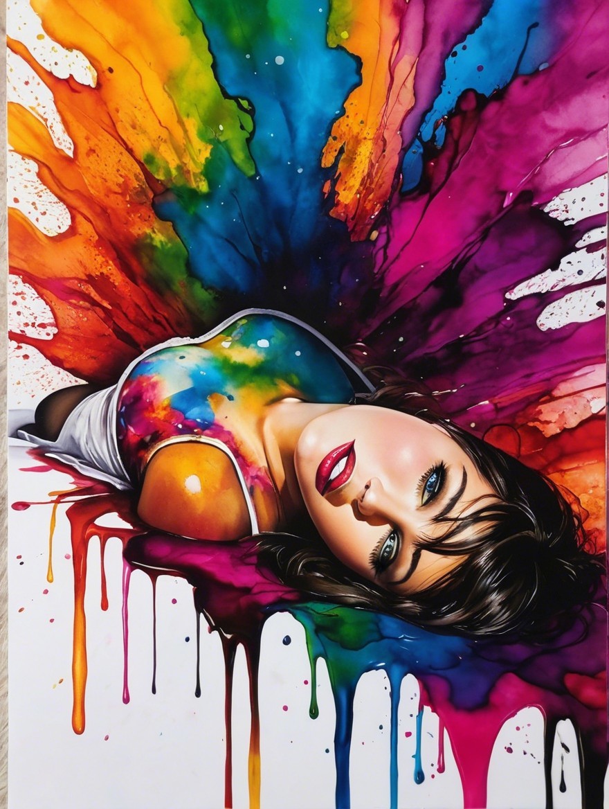 Reclining Woman Against Vibrant Colorful Background