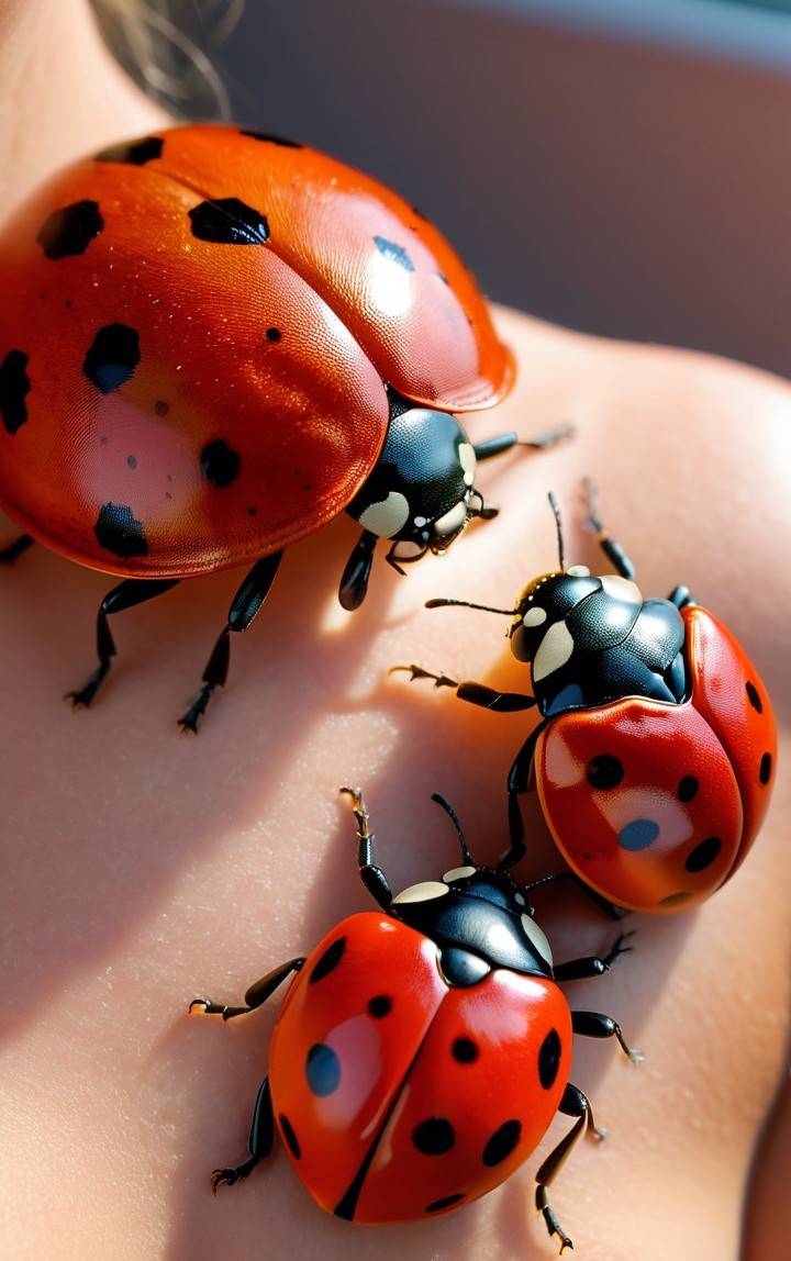Close-up of Shoulder with Realistic Ladybugs
