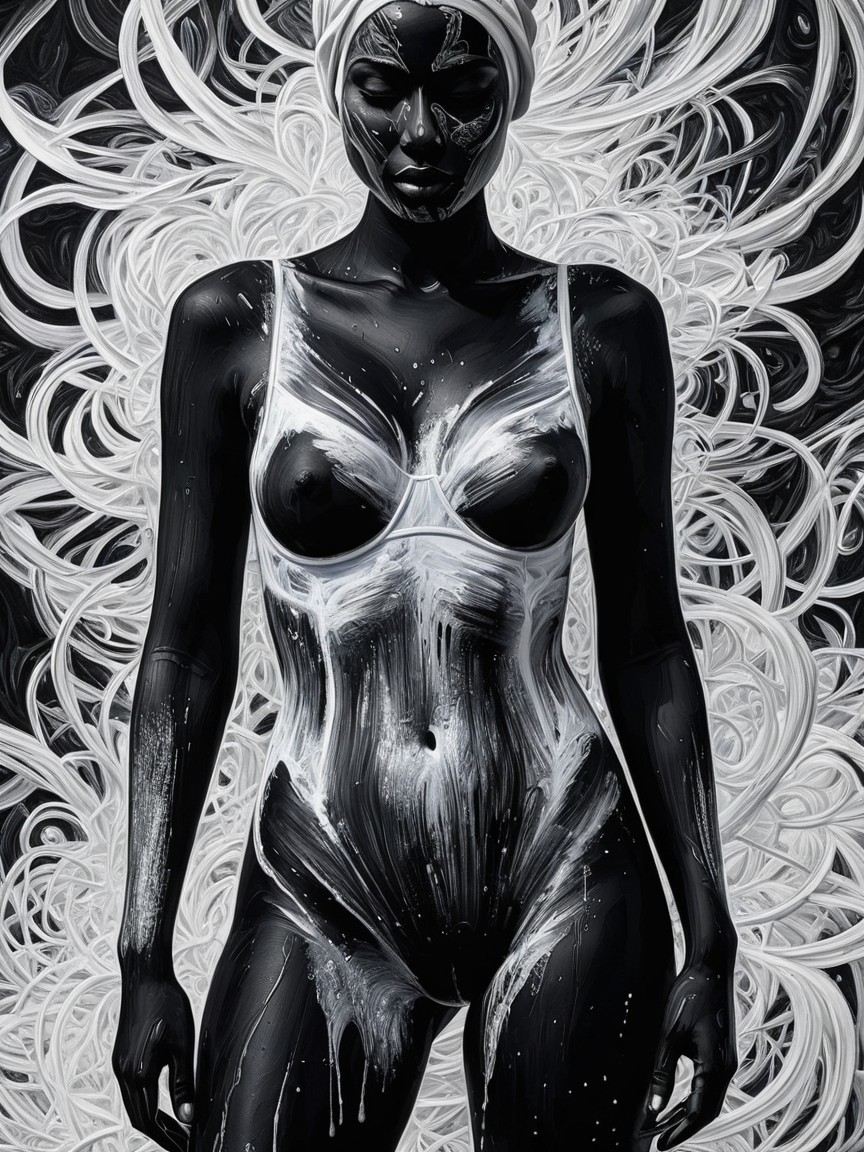 Striking Figure in Black and White Abstract Art