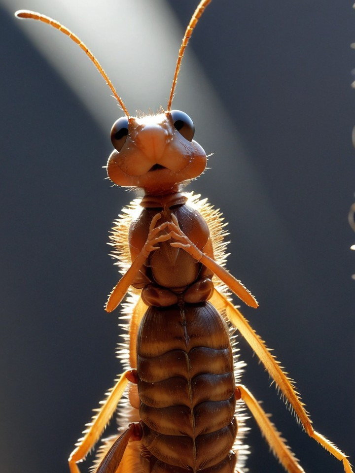 Close-up of an orange-brown insect with details