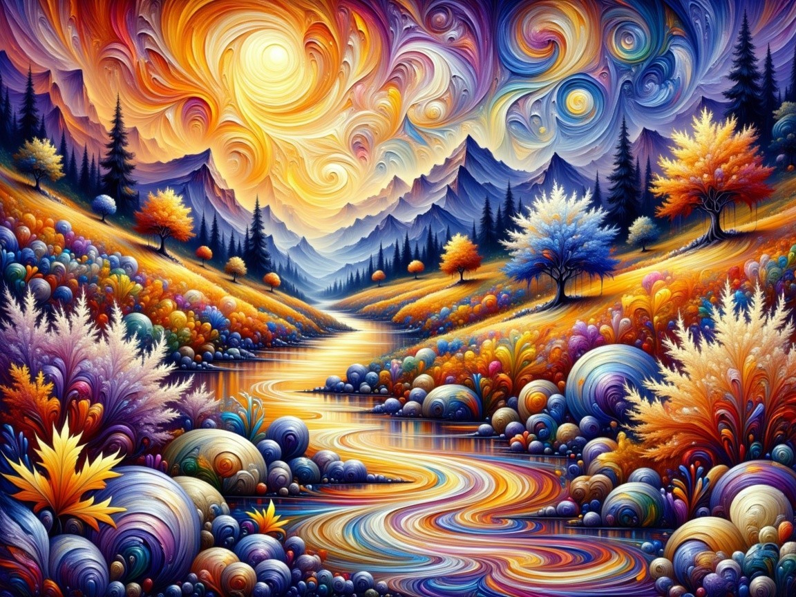 Vibrant Landscape with Colorful River and Mountains