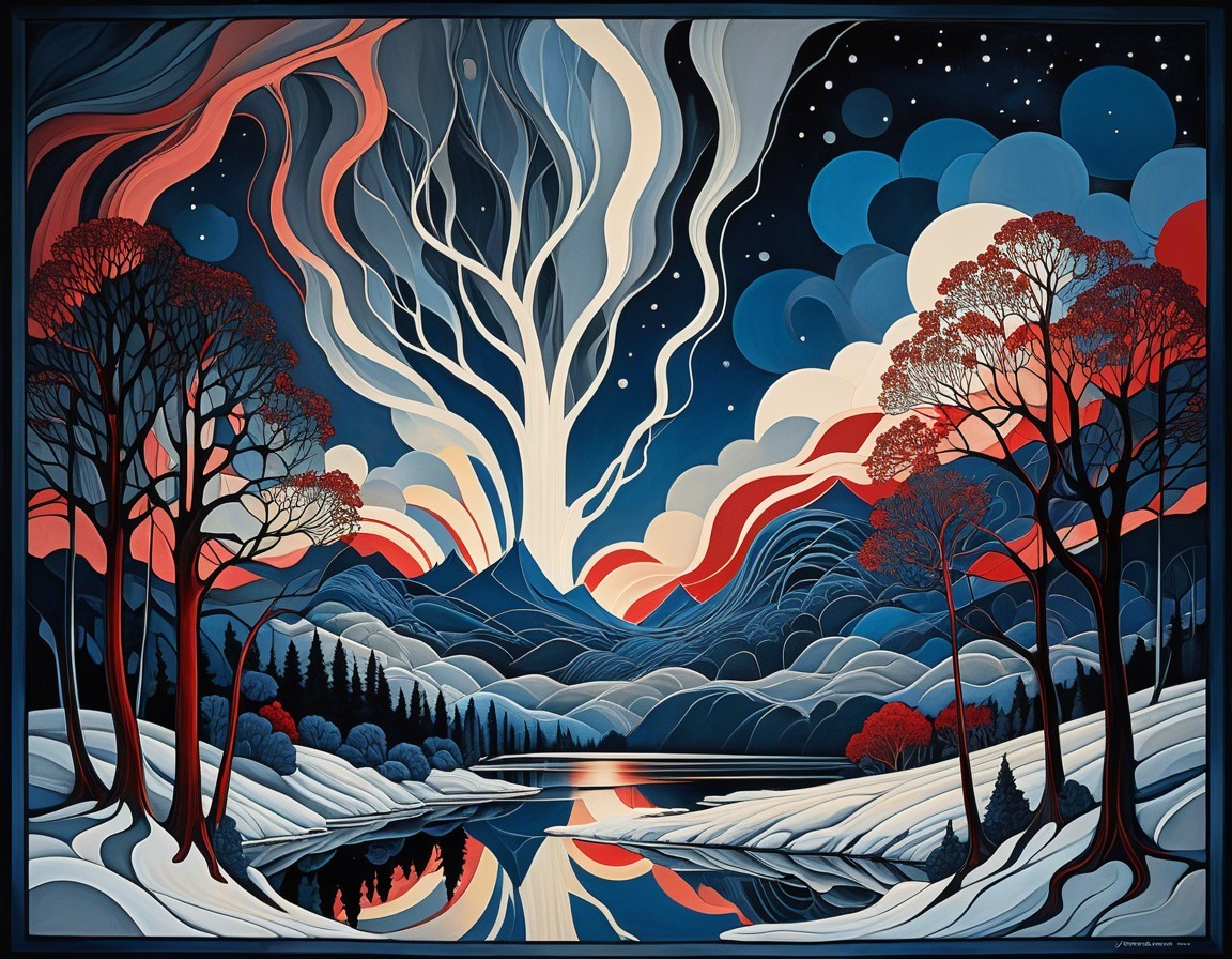 Surreal Landscape with Mountain and Colorful Sky