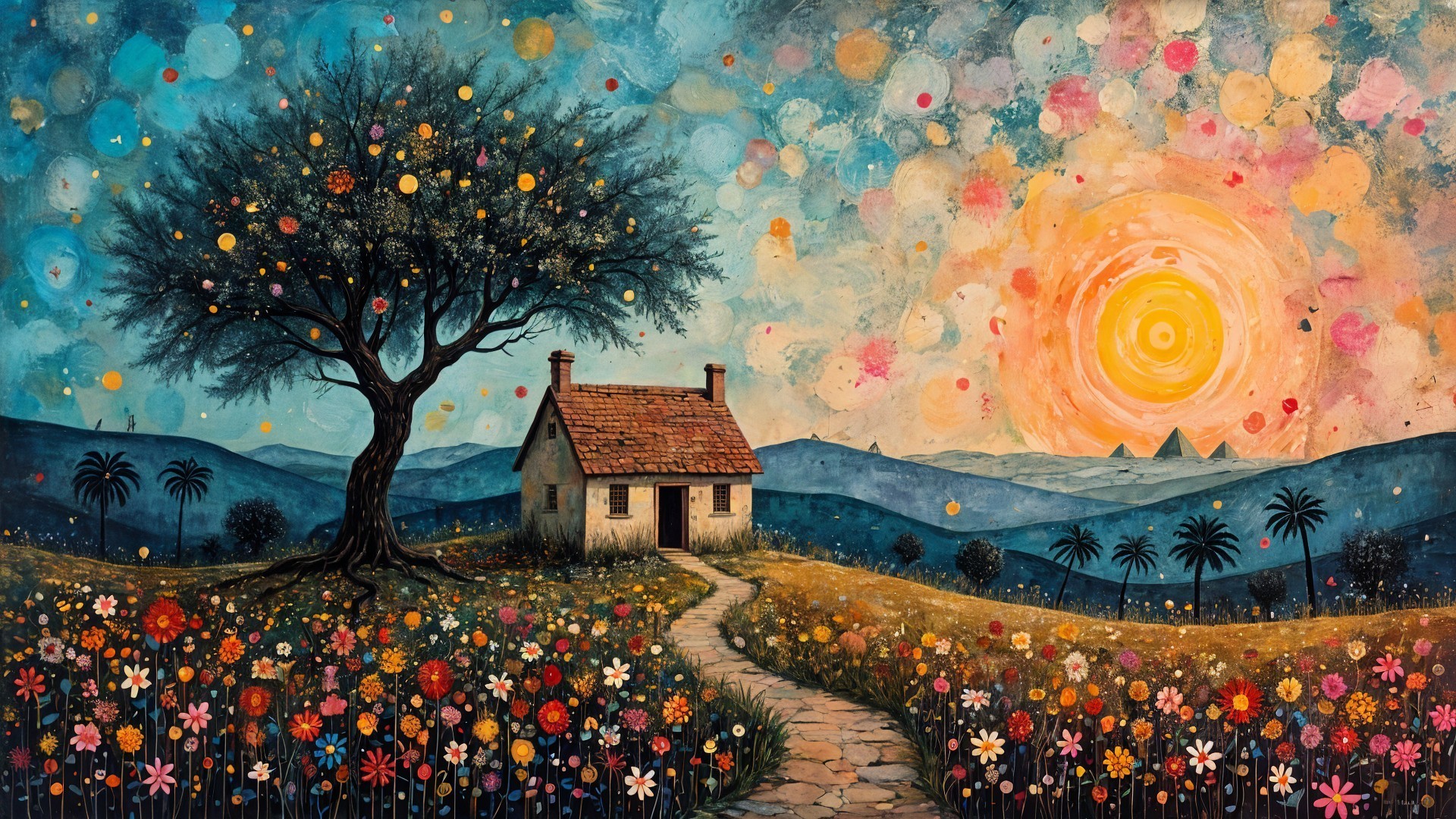 Charming Cottage in a Colorful Wildflower Landscape