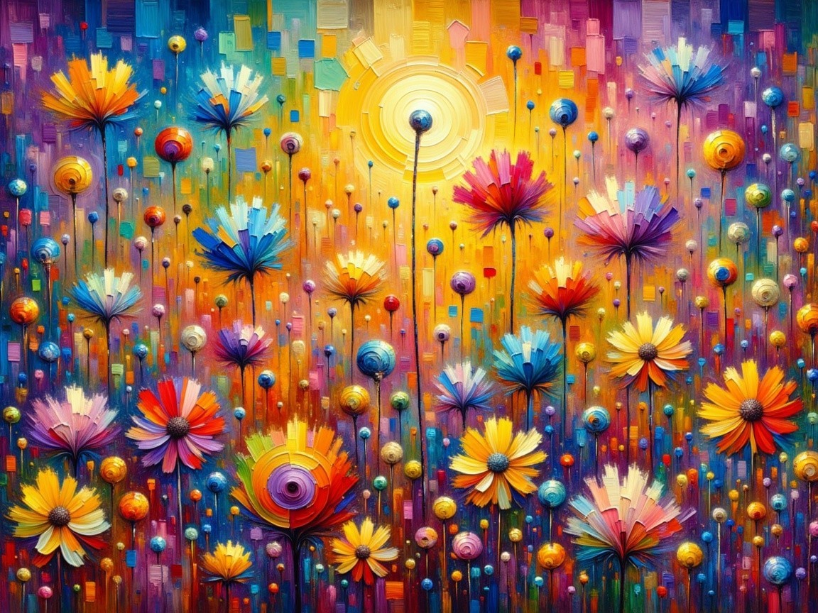 Vibrant Abstract Landscape with Colorful Flowers