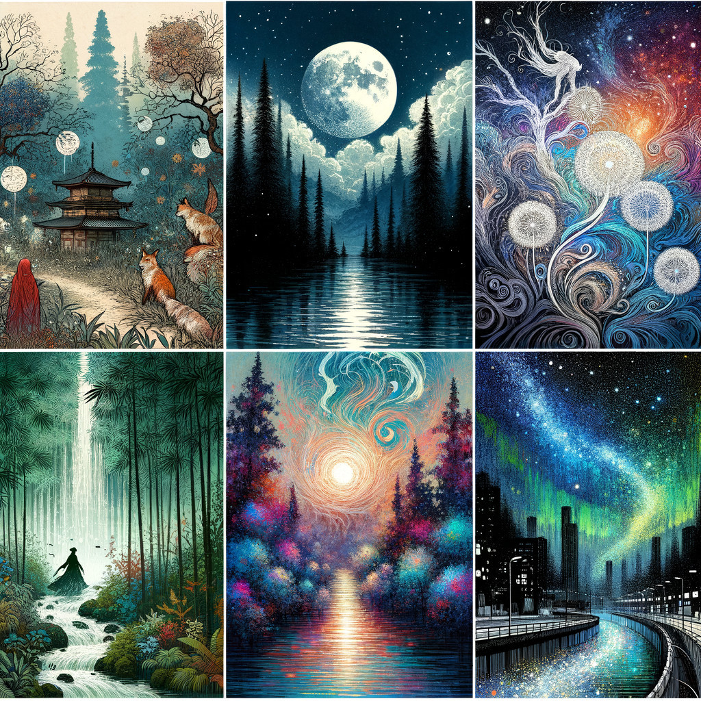 Vibrant Collage of Mystical Landscapes and Cityscapes