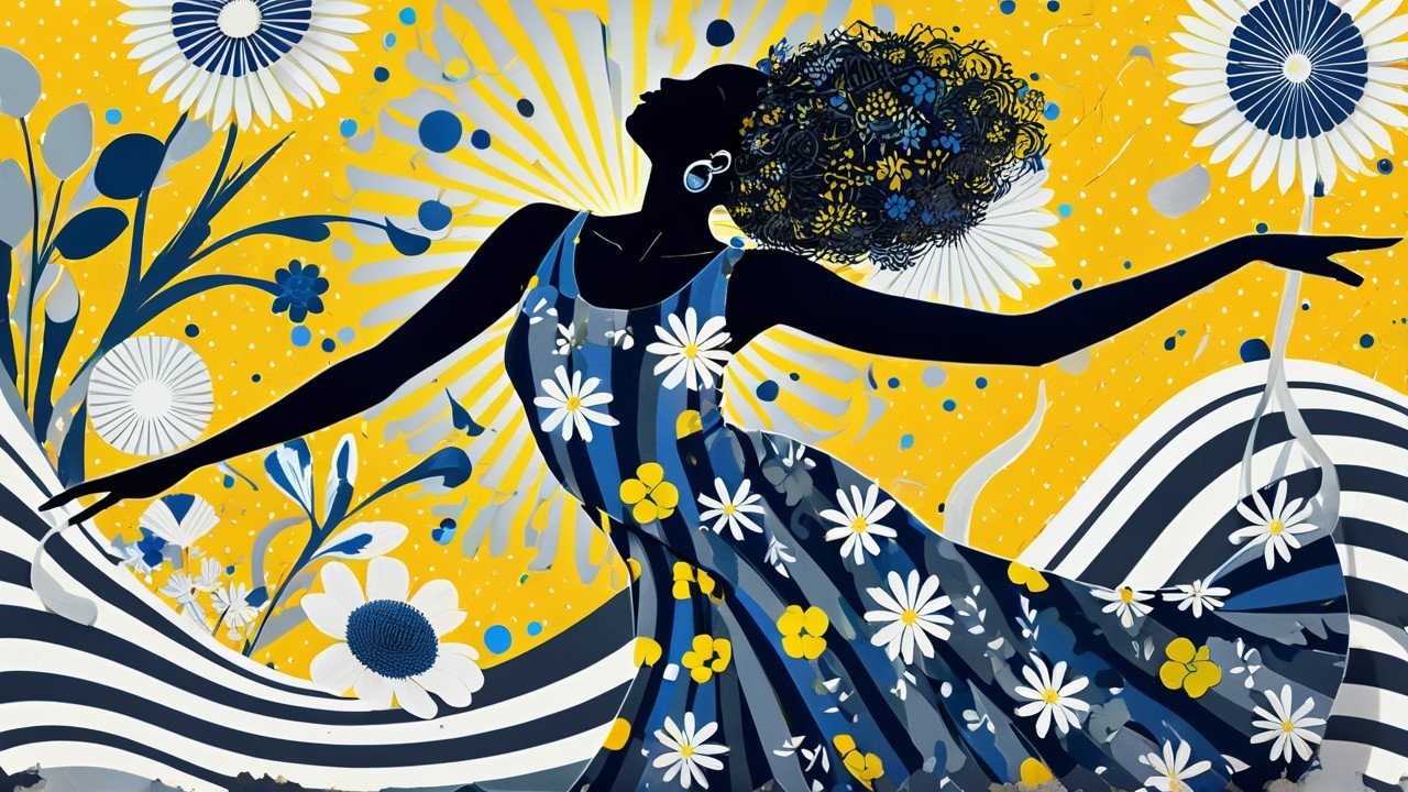Silhouette of a Dancing Woman on Bright Yellow Background