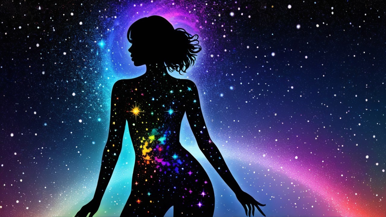 Silhouette of a Woman in a Cosmic Background