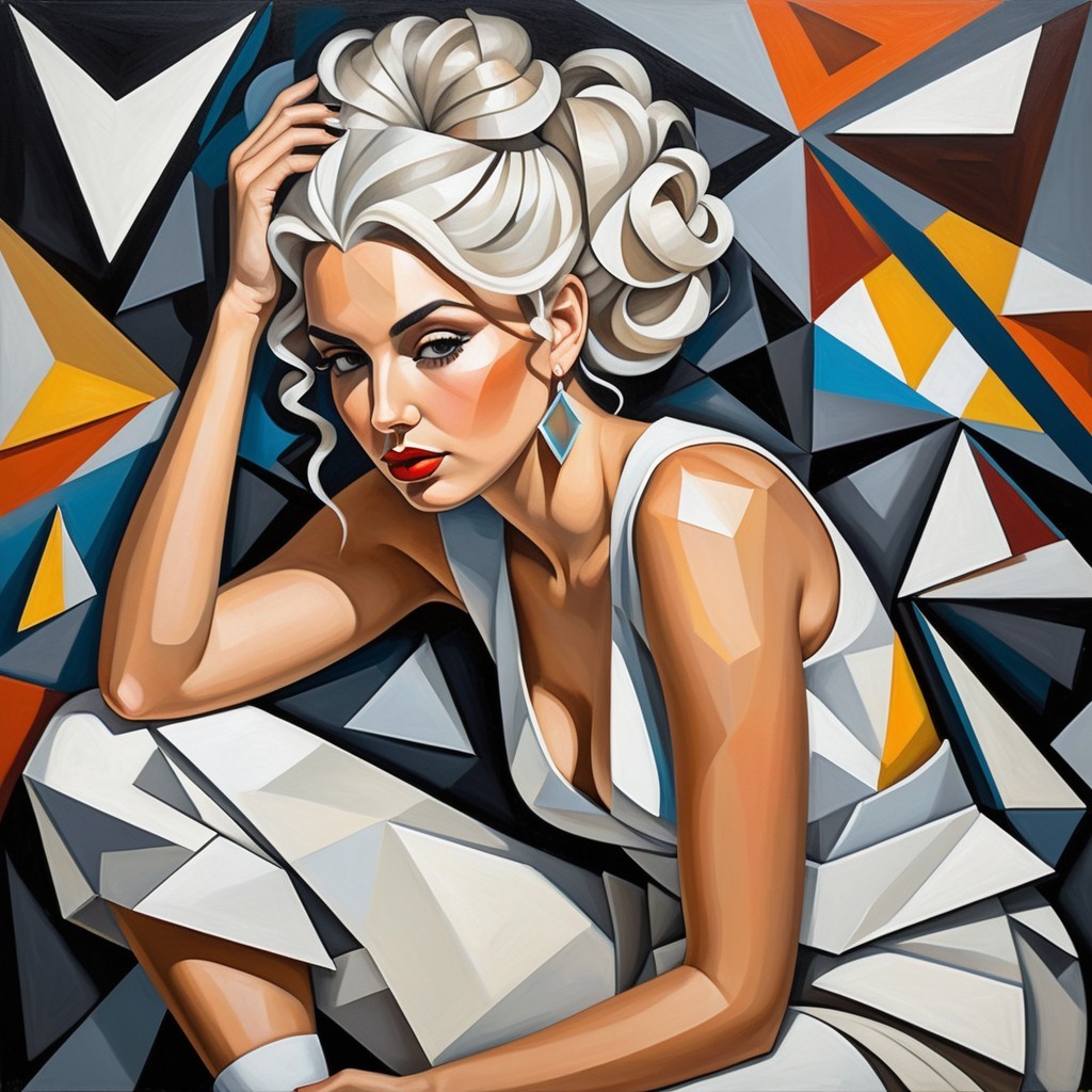 Stylized Portrait of Woman with Geometric Background