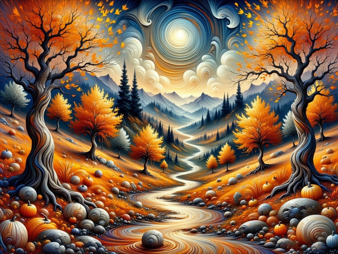 Vibrant Autumn Landscape with Trees and Mountains