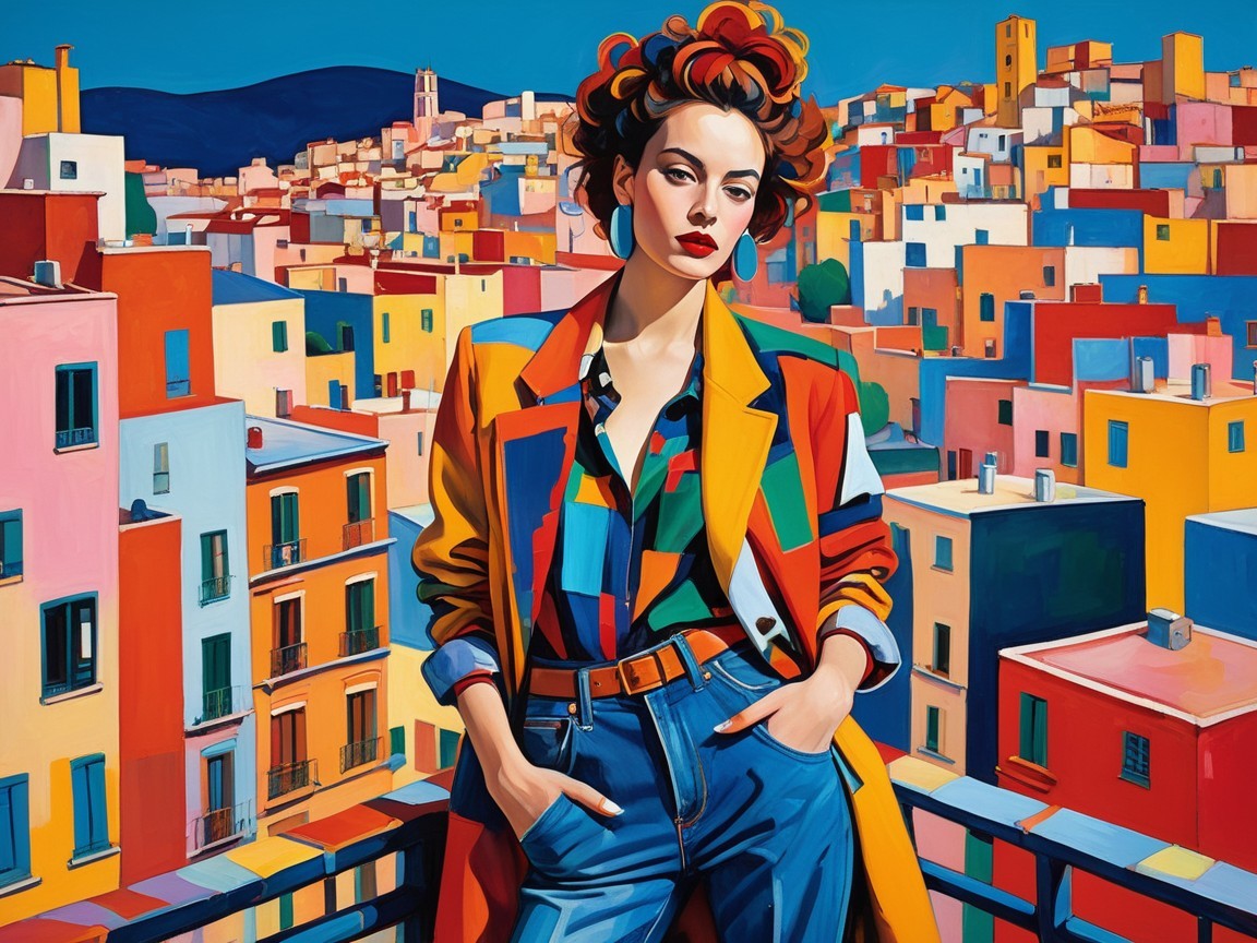 Vibrant portrait of a woman in colorful urban setting