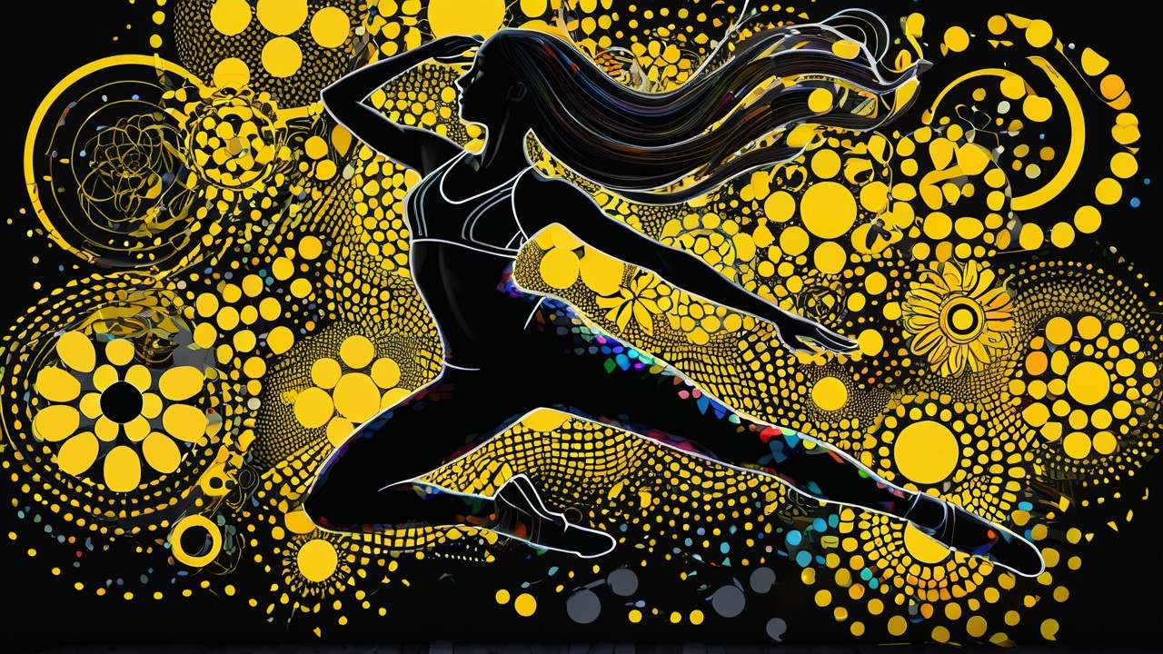Dynamic Silhouette of Female Dancer in Colorful Scene