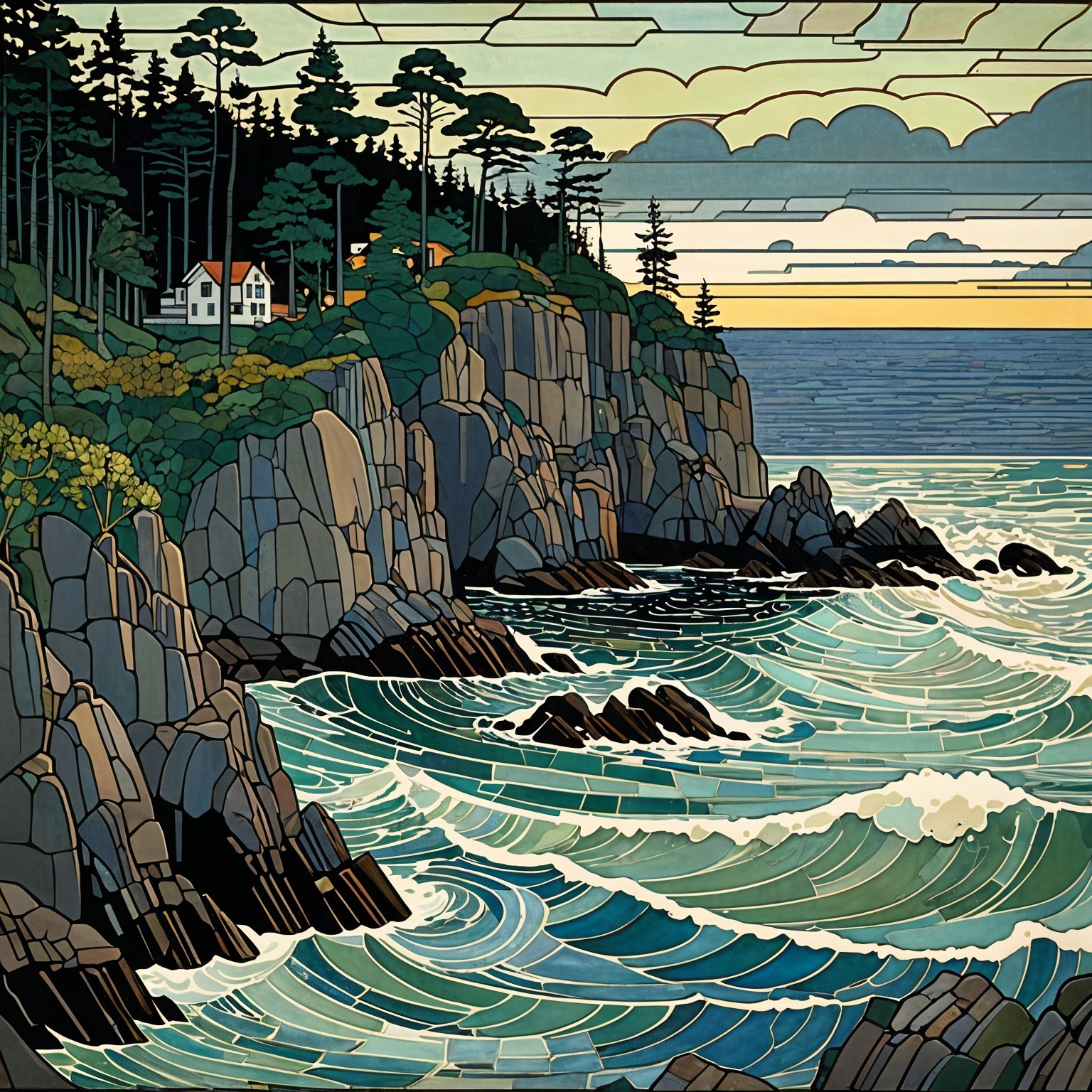 Coastal Landscape with Cliffs and Tranquil Dusk Sky