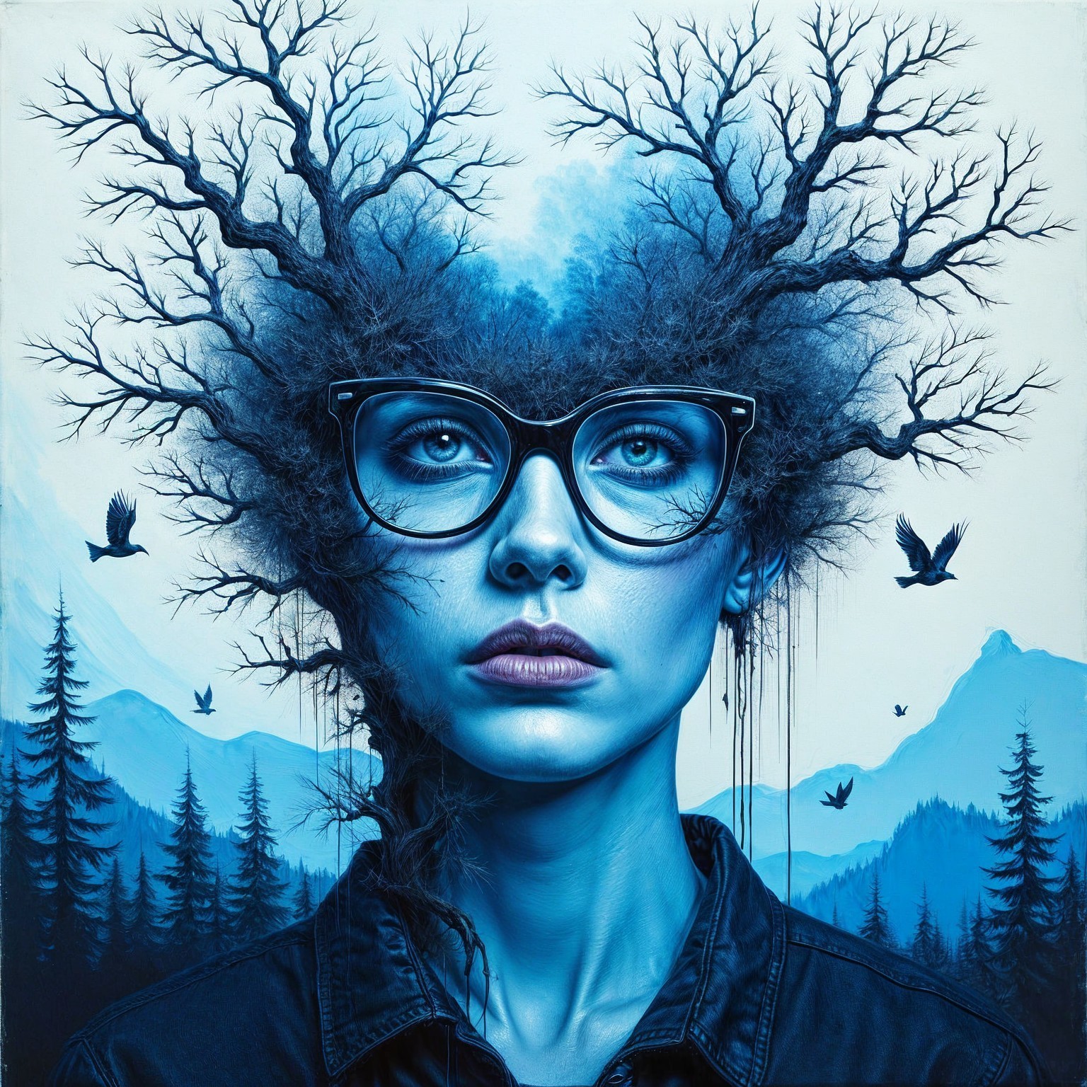 Surreal Artwork of Woman Merging with Landscape Elements