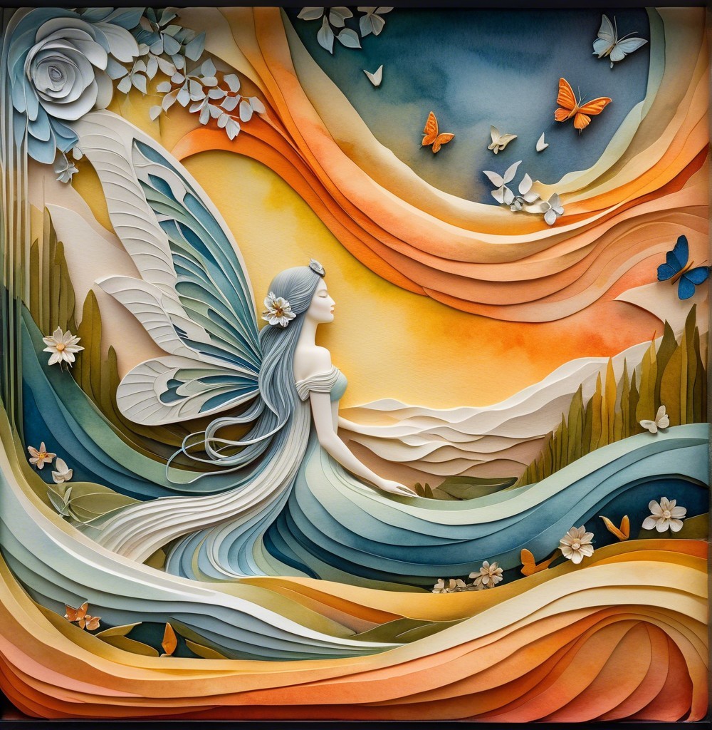 Whimsical Fairy Paper Art with Pastel Colors and Flowers