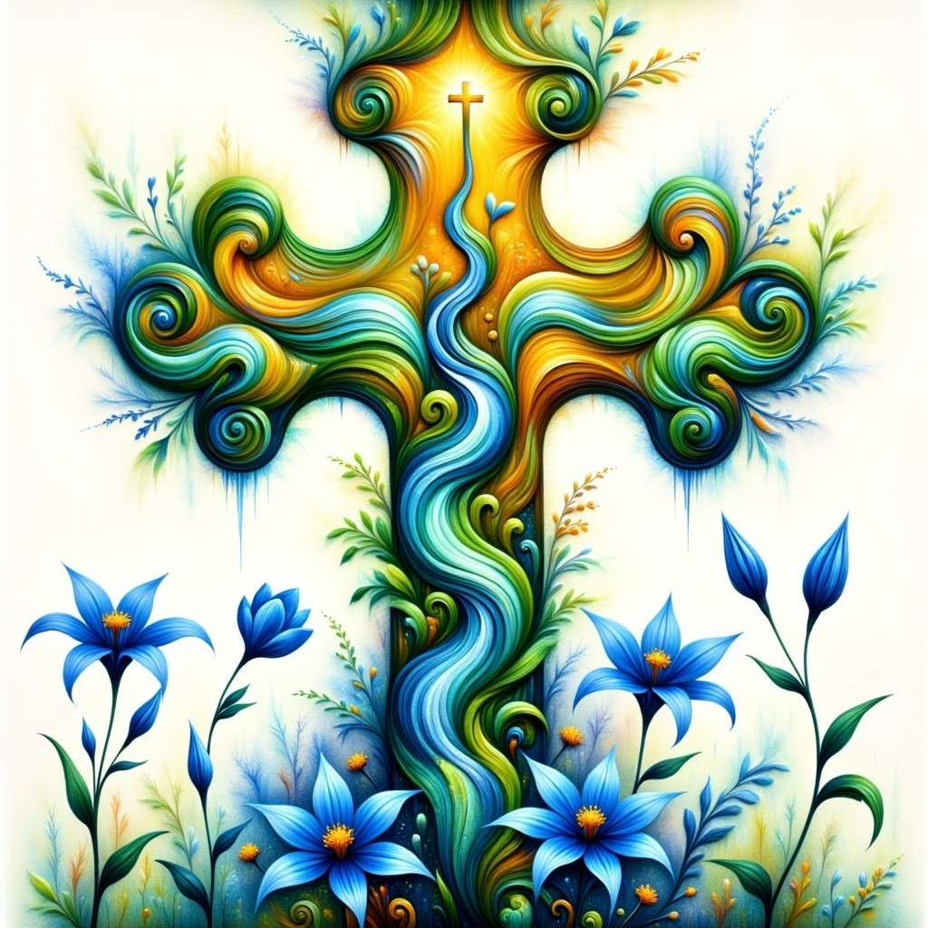 Vibrant Cross with Colorful Patterns and Flowers