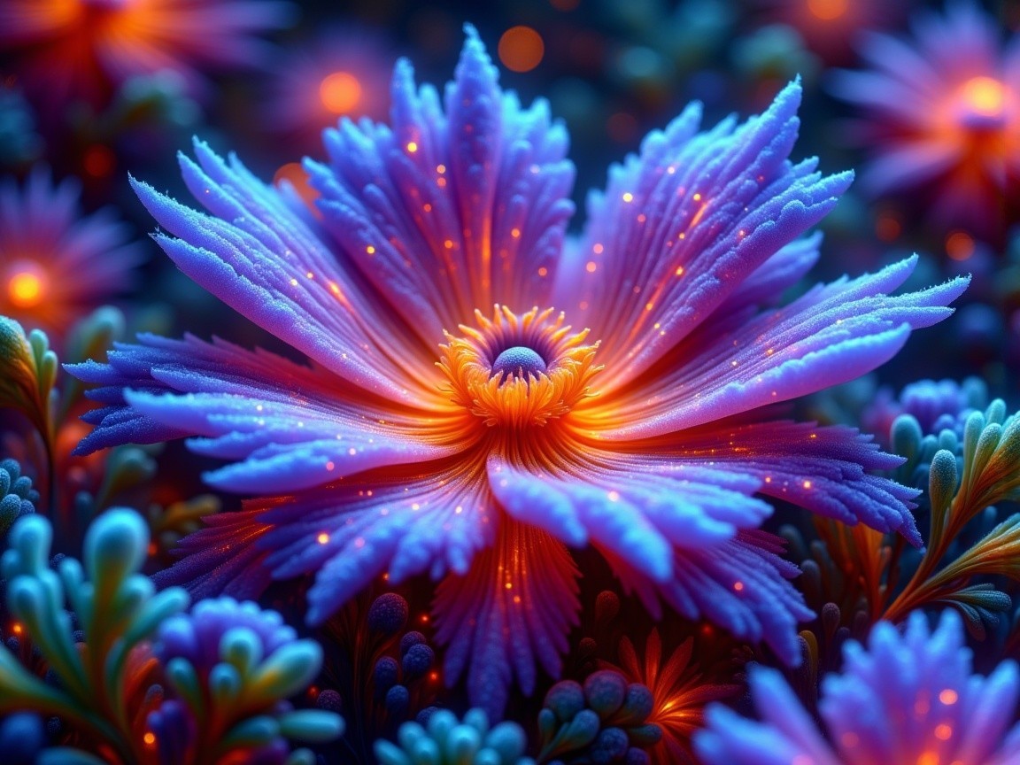 Surreal Flower with Vibrant Colors and Abstract Foliage