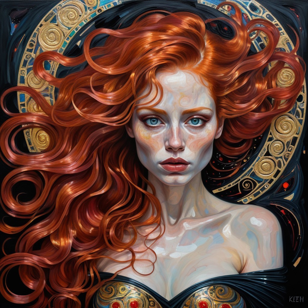 Portrait of a Woman with Red Hair and Blue Eyes