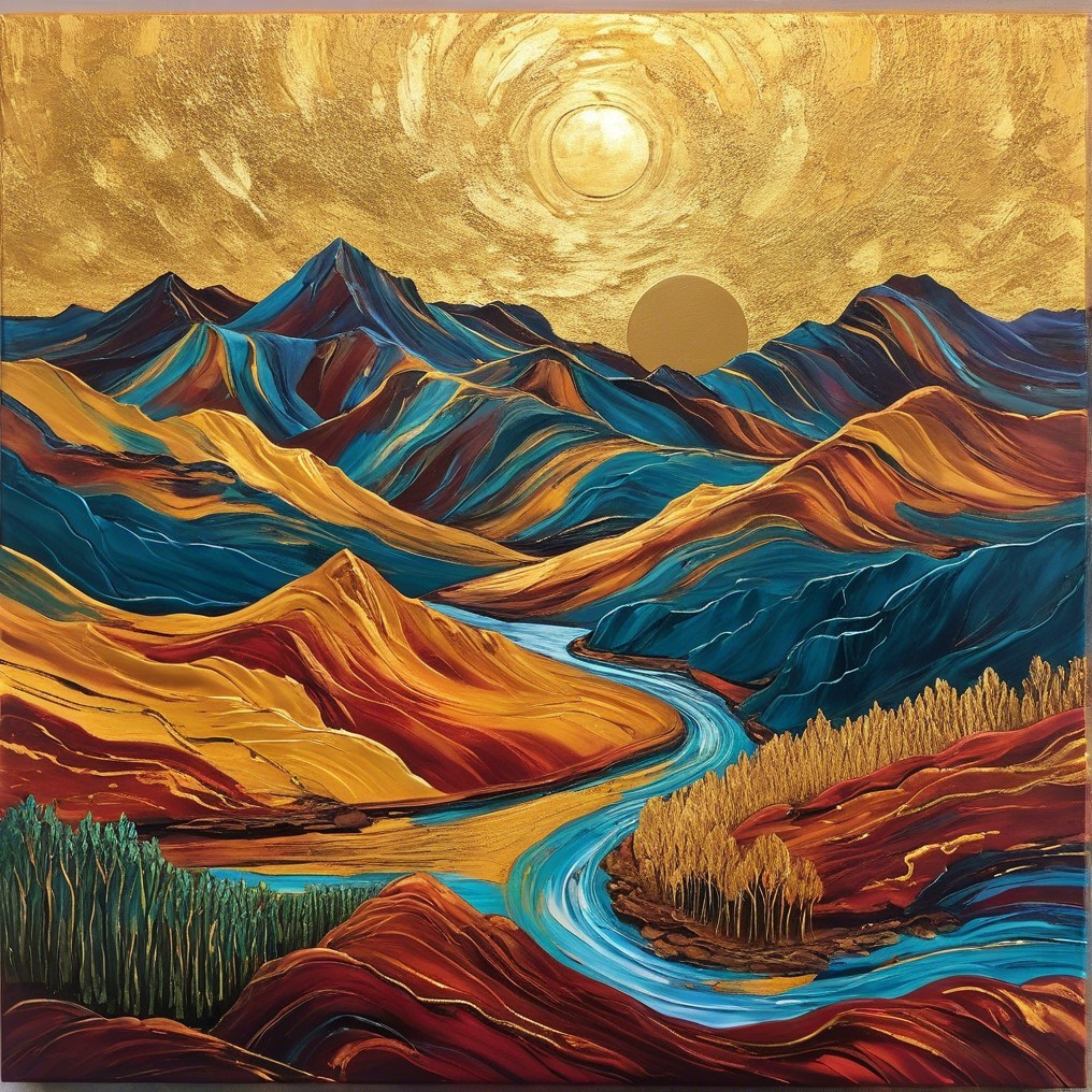 Vibrant Mountainous Landscape with Sunset and River