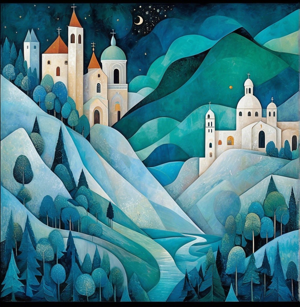 Abstract Landscape with Geometric Mountains and Hills