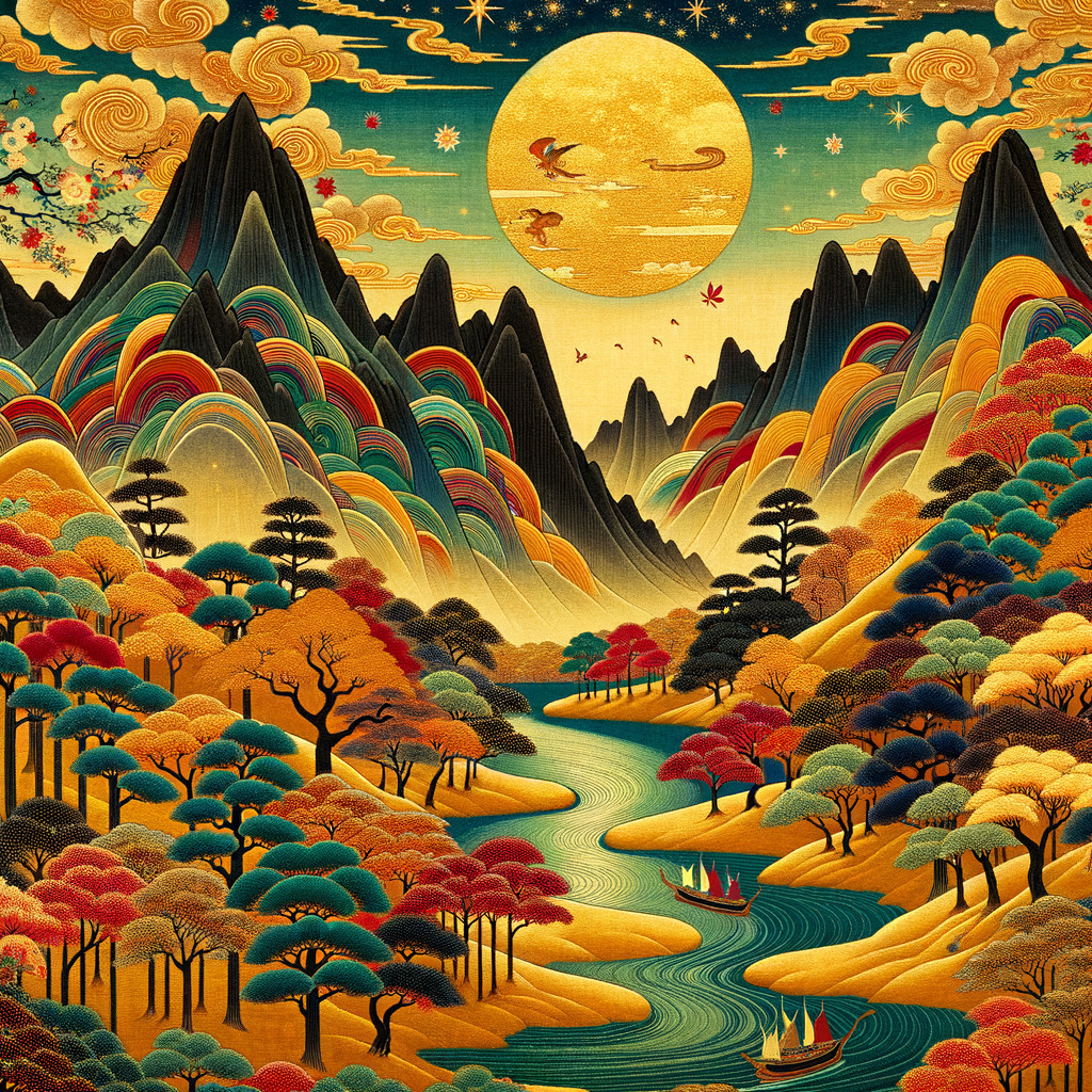 Majestic Mountains and Vibrant Landscape at Night