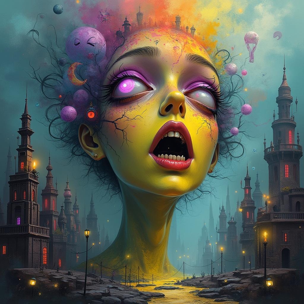 Surreal Scene of a Colorful Cosmic Woman