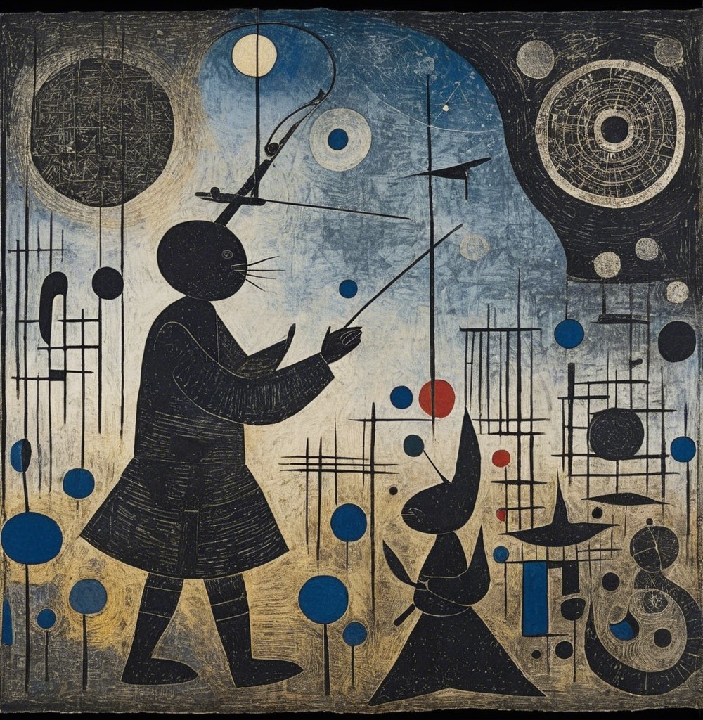 Abstract Scene with Figures in Dreamlike Landscape