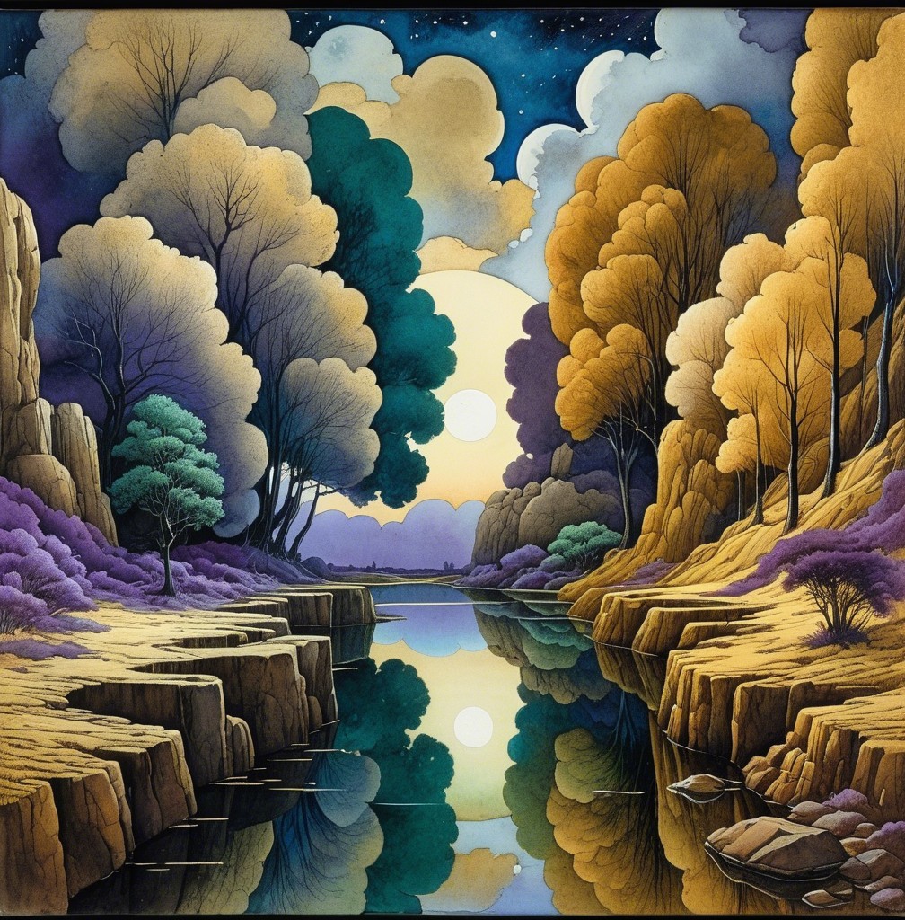 Serene Landscape with River and Vibrant Trees