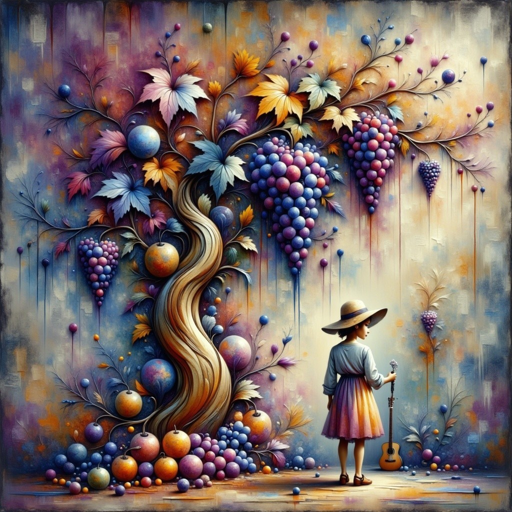 Whimsical Scene of a Girl and a Colorful Tree