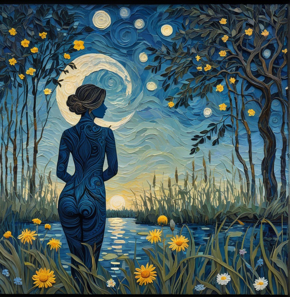 Silhouette of a Woman by a Serene River at Dusk