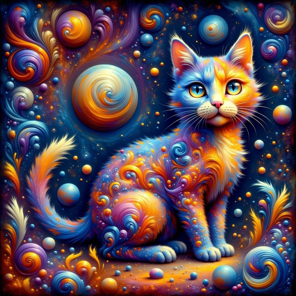Vivid Cat in a Cosmic Swirling Background