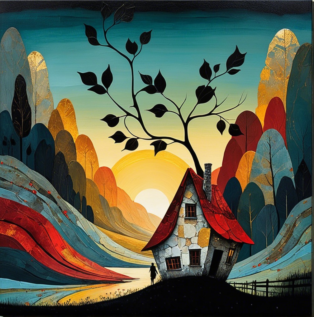 Whimsical House Scene with Vibrant Landscape Colors