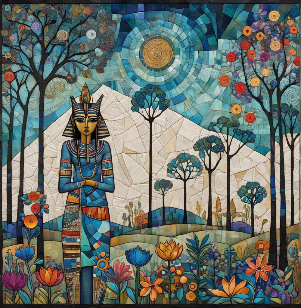 Vibrant Mosaic Artwork of Regal Figure in Nature