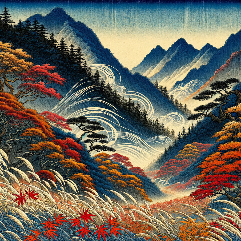 Serene Mountain Landscape with Autumn Foliage and Mist