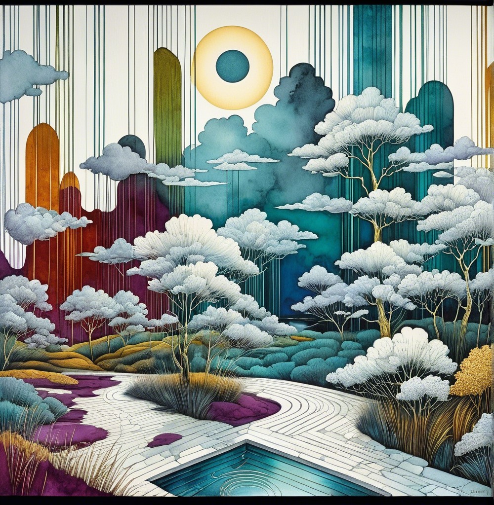 Serene landscape with vibrant flora and tranquil water