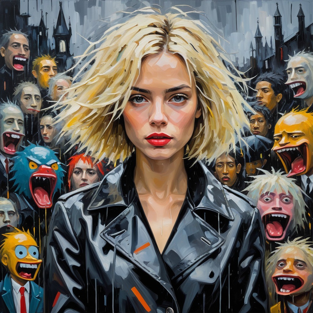 Portrait of a Confident Woman Amidst Chaotic Crowd