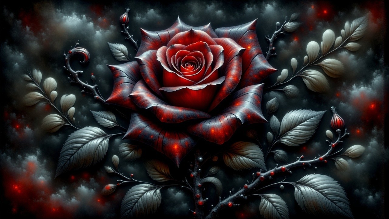 Intricately Designed Crimson Rose with Smoky Background